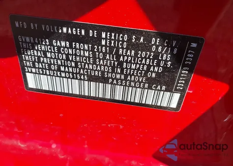 2019 Volkswagen Jetta 1.4T Sel из США, поврежденный, VIN 3VWE57BU2KM051545